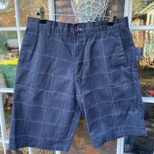 Burnside Dark Grey Flat-Front Plaid Shorts